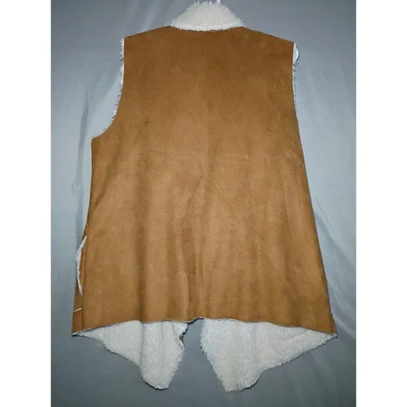 Knox Rose Brown Suede Faux Fur Sherpa Lined Soft Vest Womens XL Brown Western - Picture 6 of 8